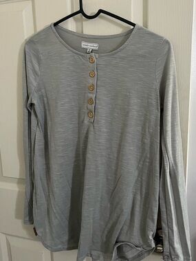 Simply Southern Light Gray Long-Sleeve Henley Top with Button Placket